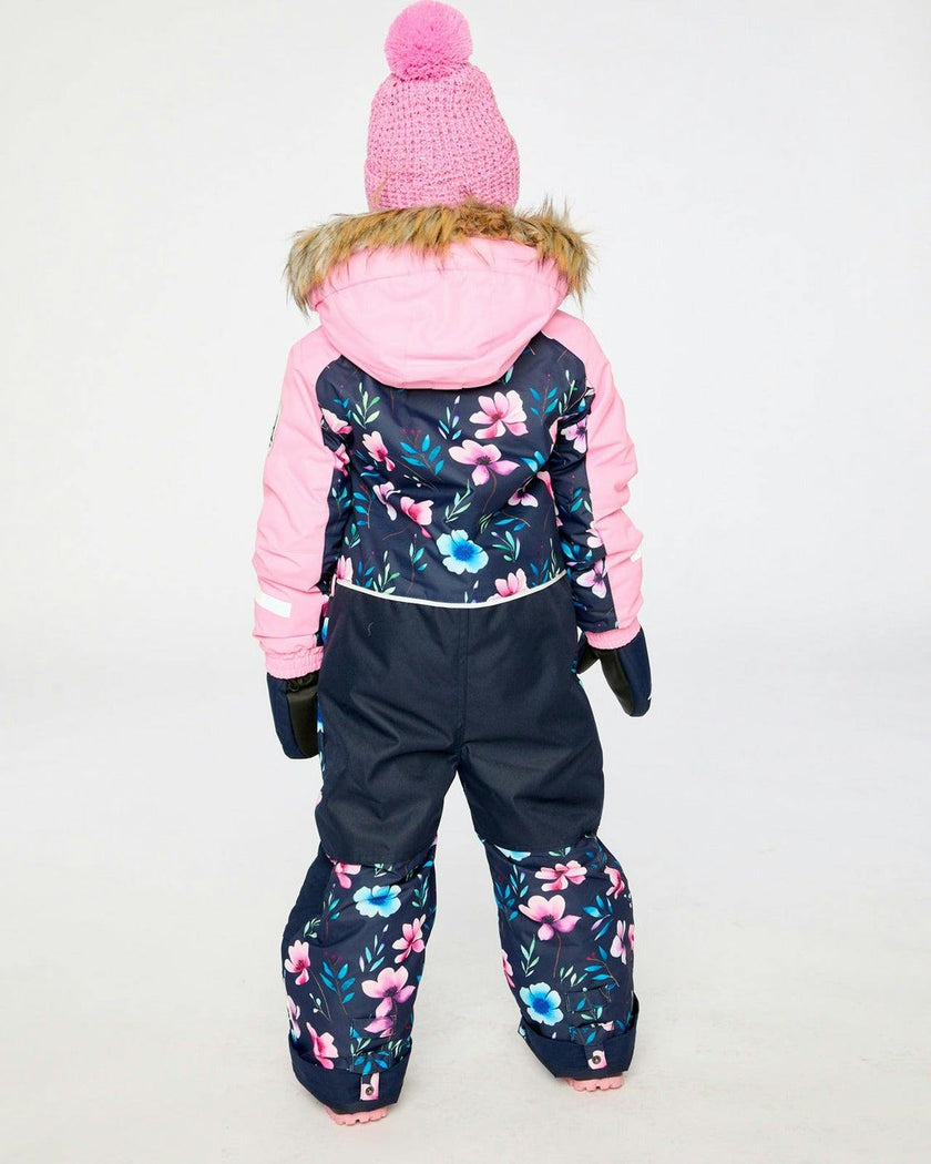 Kids One Piece Play Snowsuit Blue Floral Print