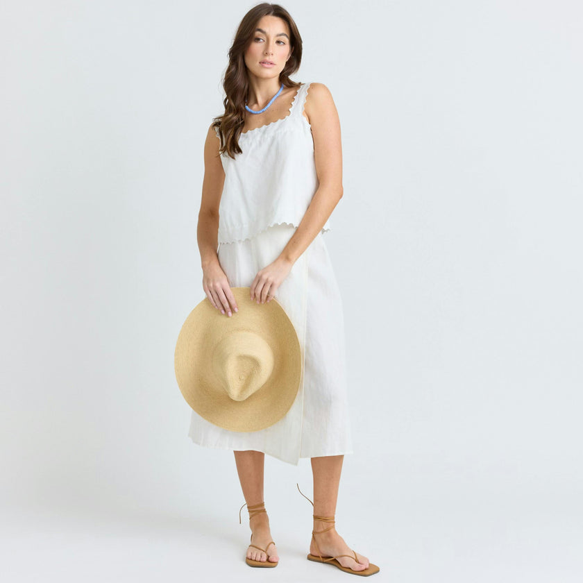 women's white linen scalloped tank