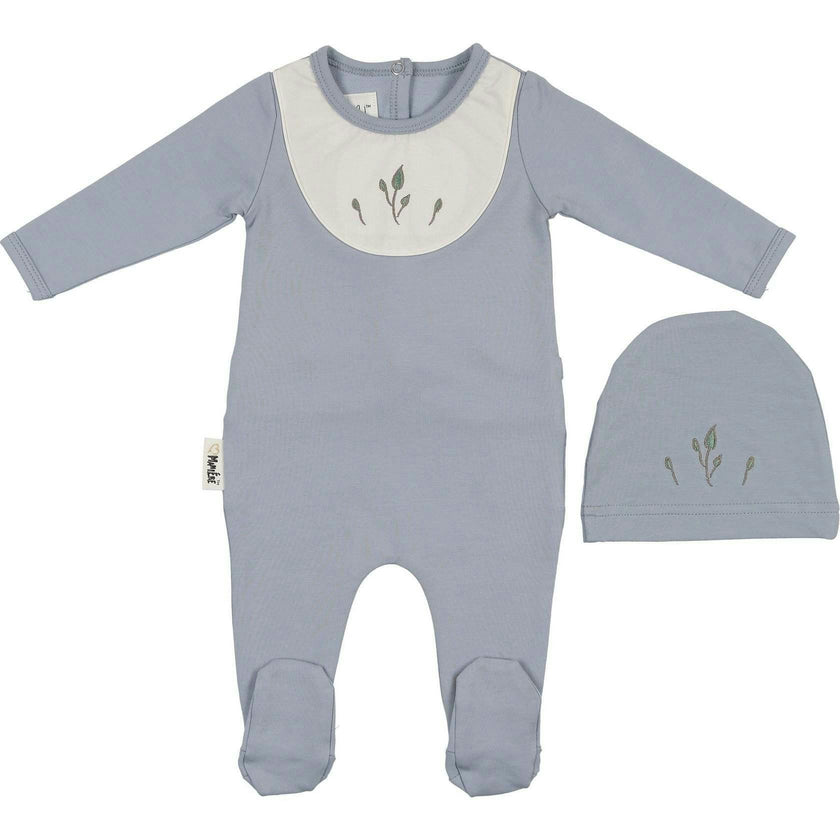 Embroidered Bib Footie and Beanie Set