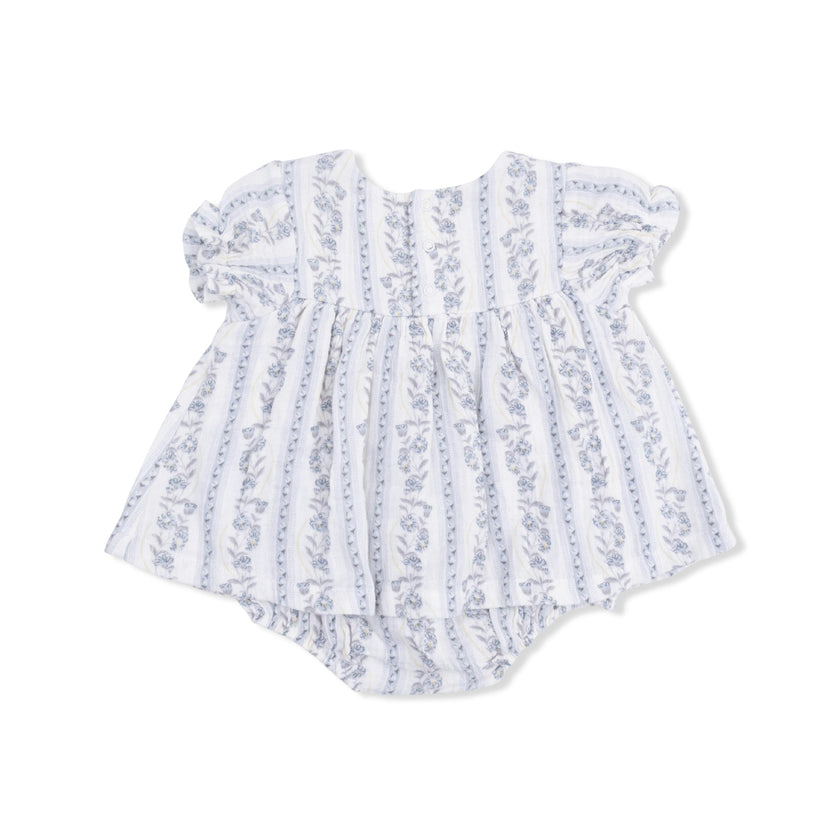 Kimberly Floral Stripe - Smocked Ruffle Bubble with Skirt