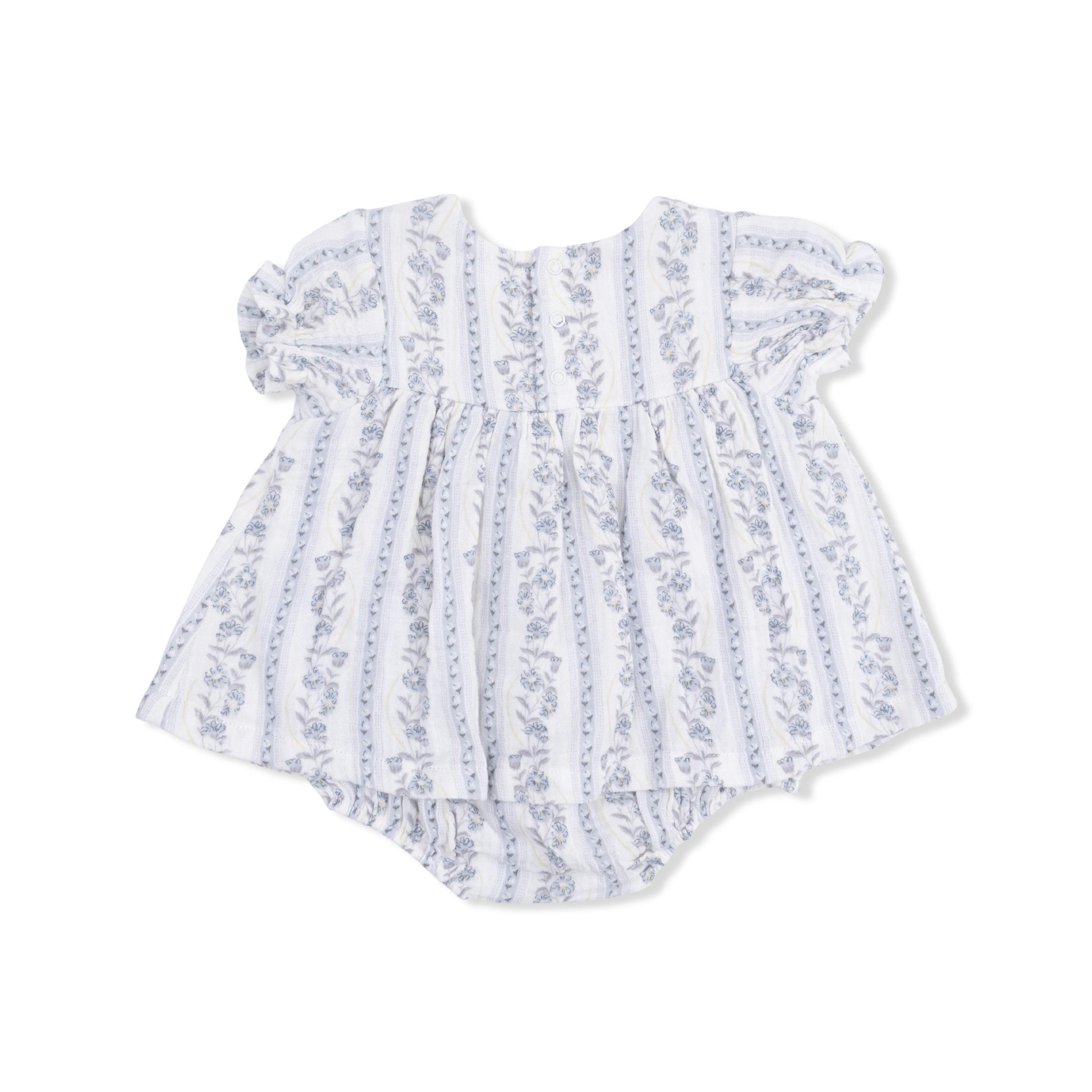Kimberly Floral Stripe - Smocked Ruffle Bubble with Skirt
