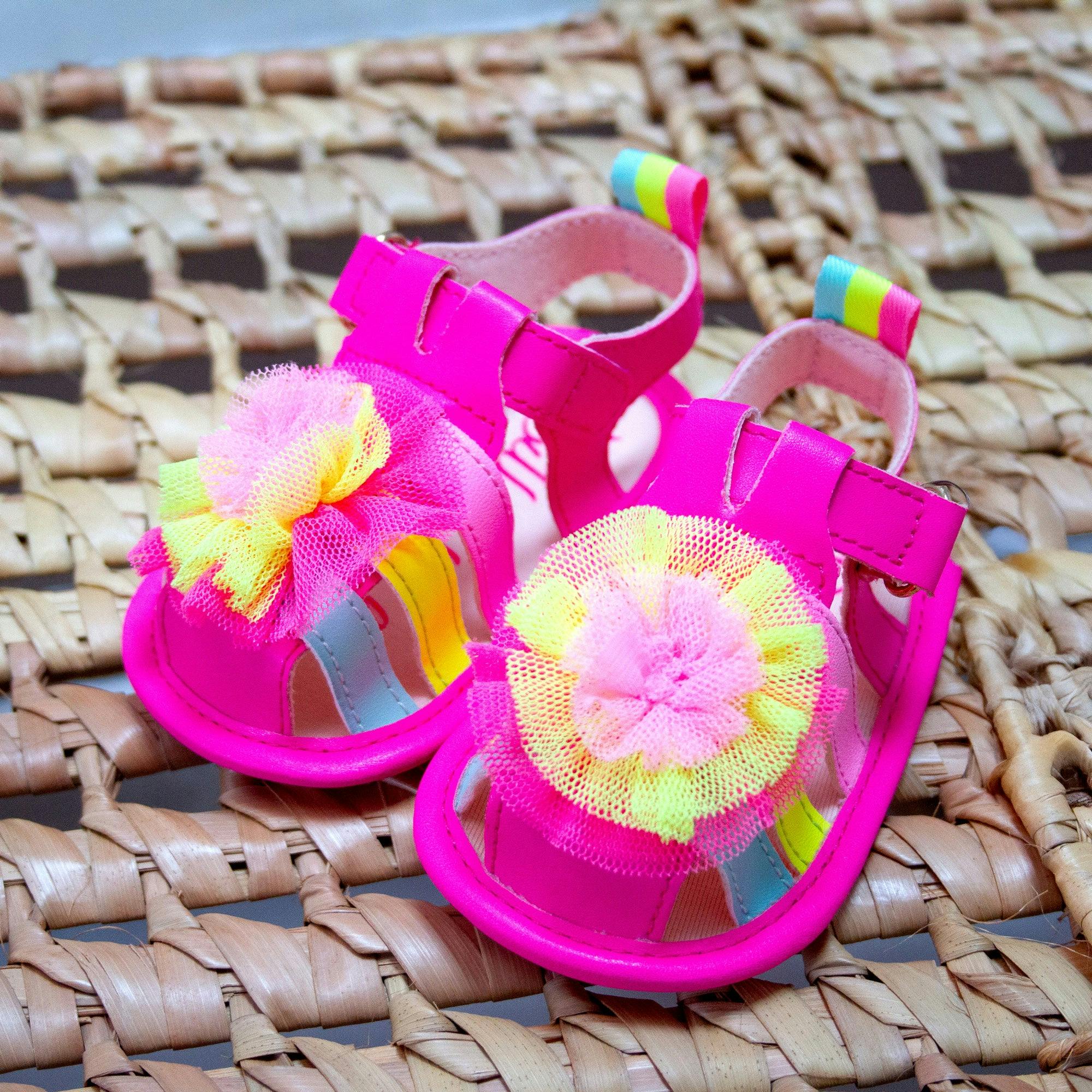 Pink Multicolor Strap Pom Sandals