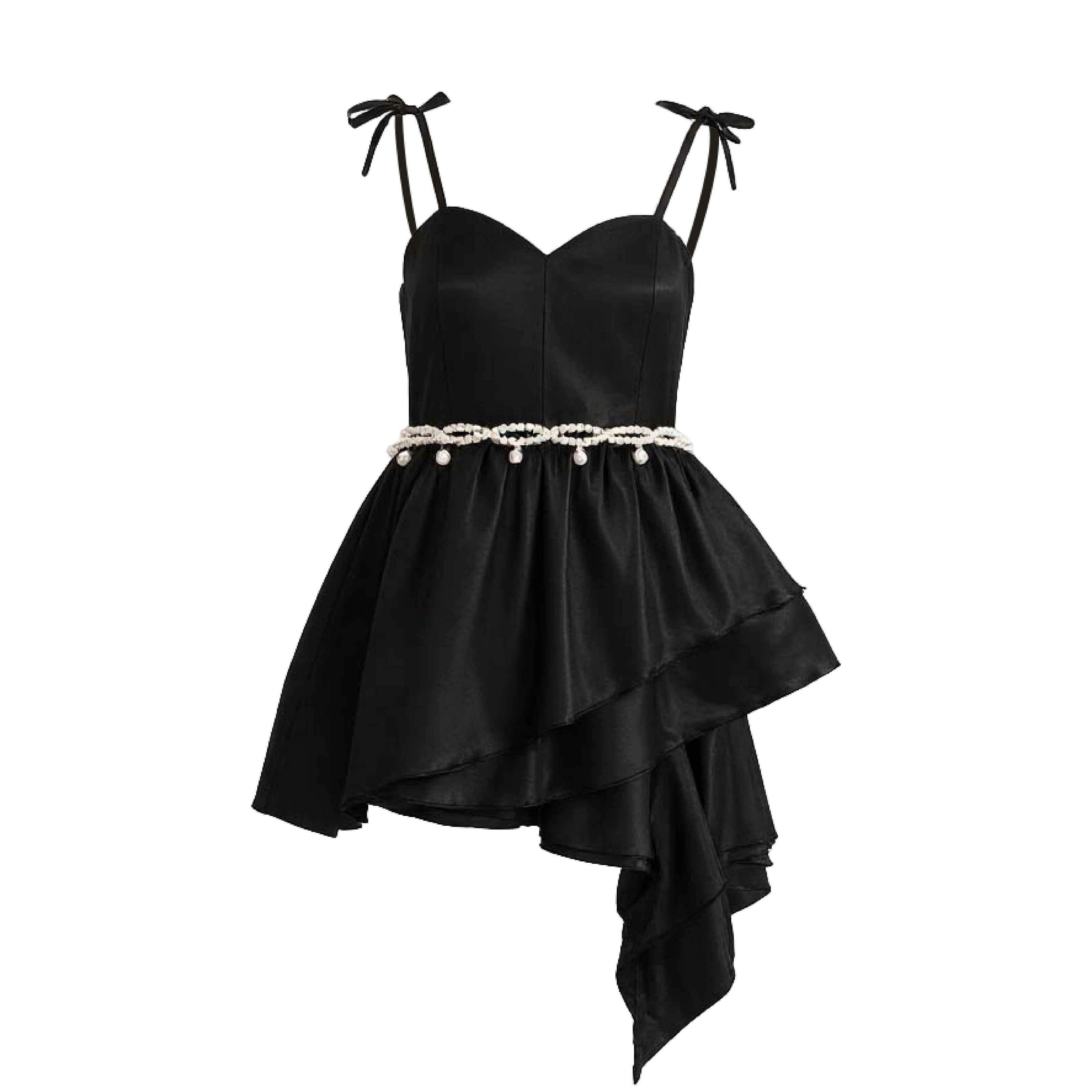 Black Elowen Asymmetrical Sweetheart Dress