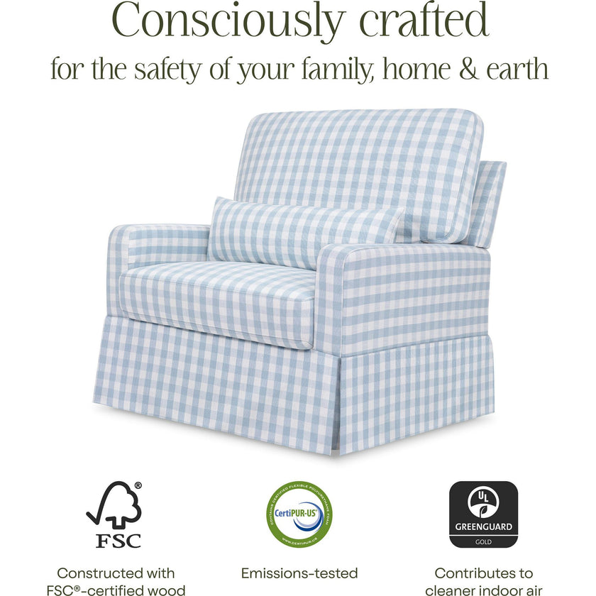 Crawford Pillowback Chair and a Half Comfort Swivel Glider in Blue Gingham