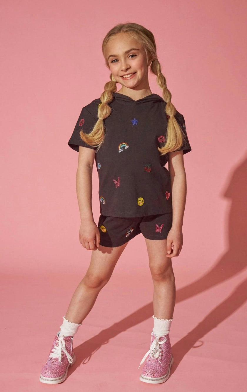 Black Crystal Doodle Short Set