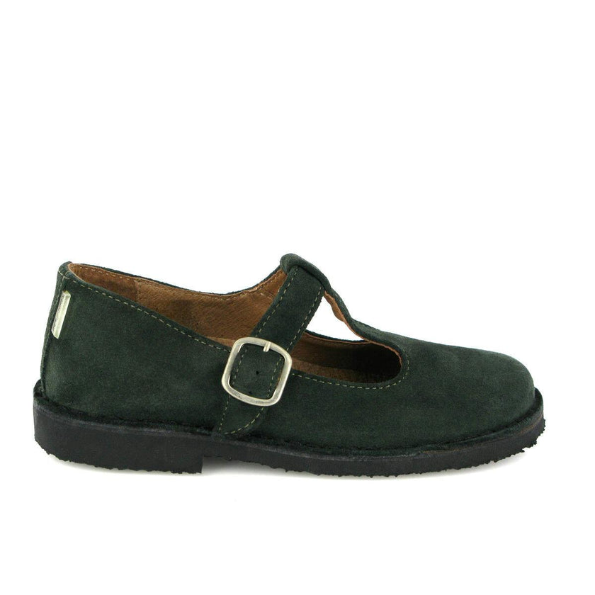 Suede Leather Mary Jane Shoe, Dark Green