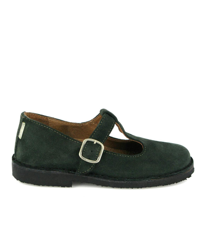 Suede Leather Mary Jane Shoe, Dark Green