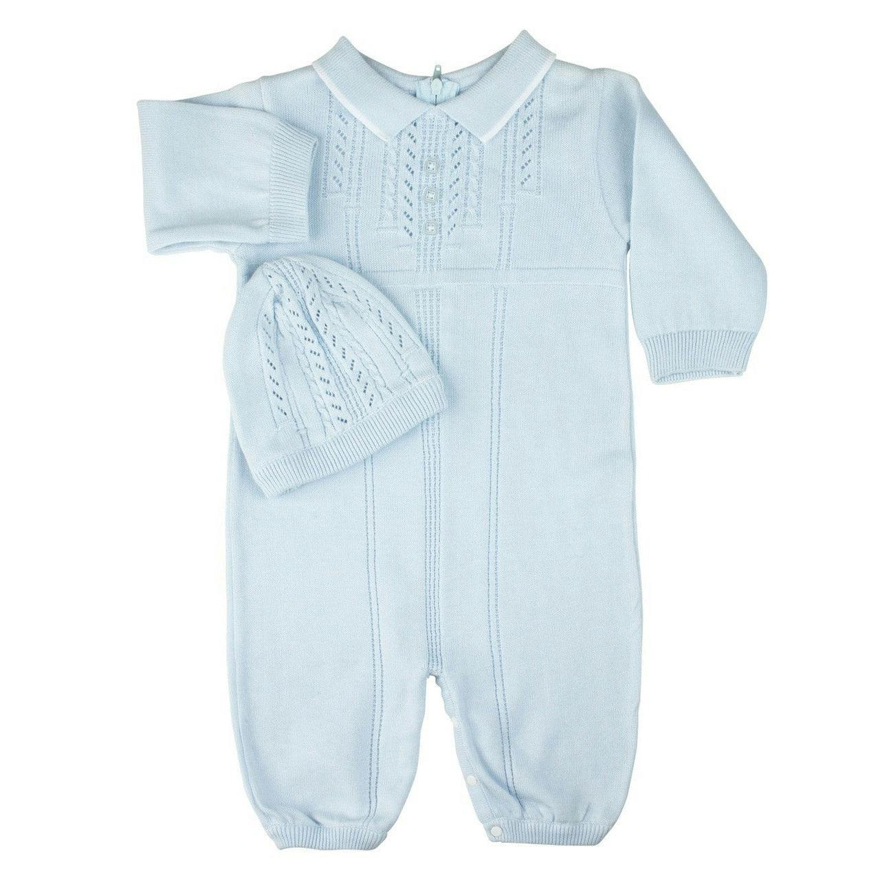 Boys Collar Knit Longall with Hat Blue