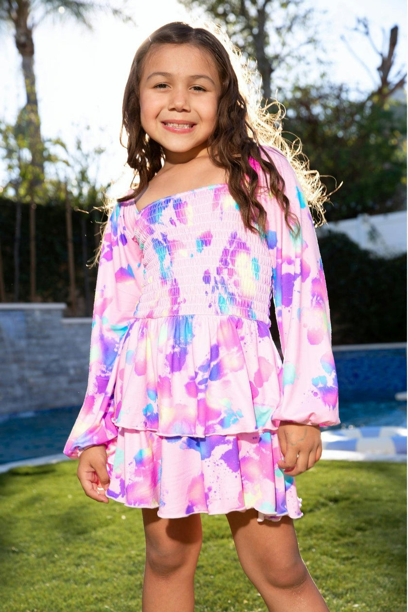 Simply Soft Long Sleeve Smocked Ruffle Skirt Dress