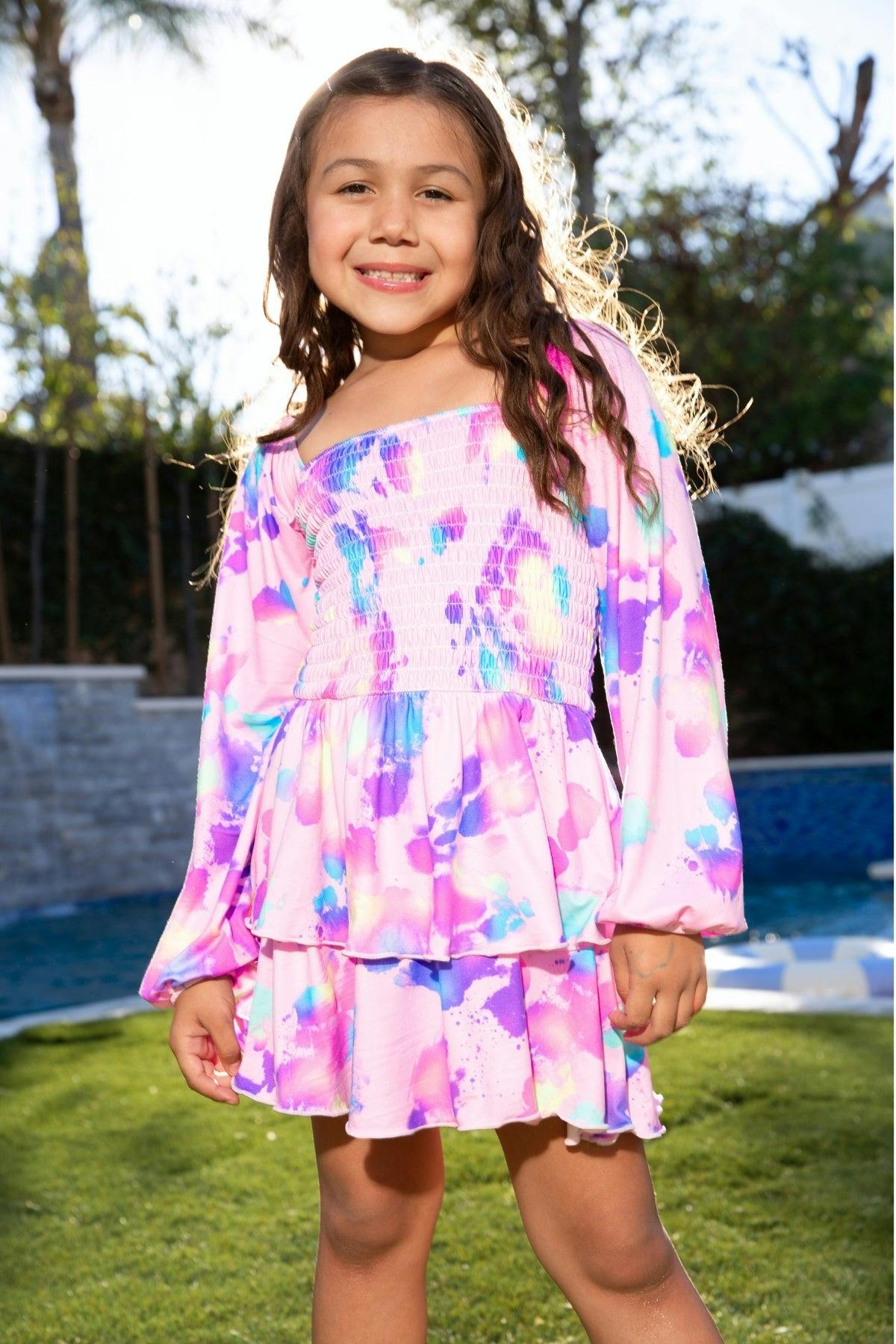 Simply Soft Long Sleeve Smocked Ruffle Skirt Dress