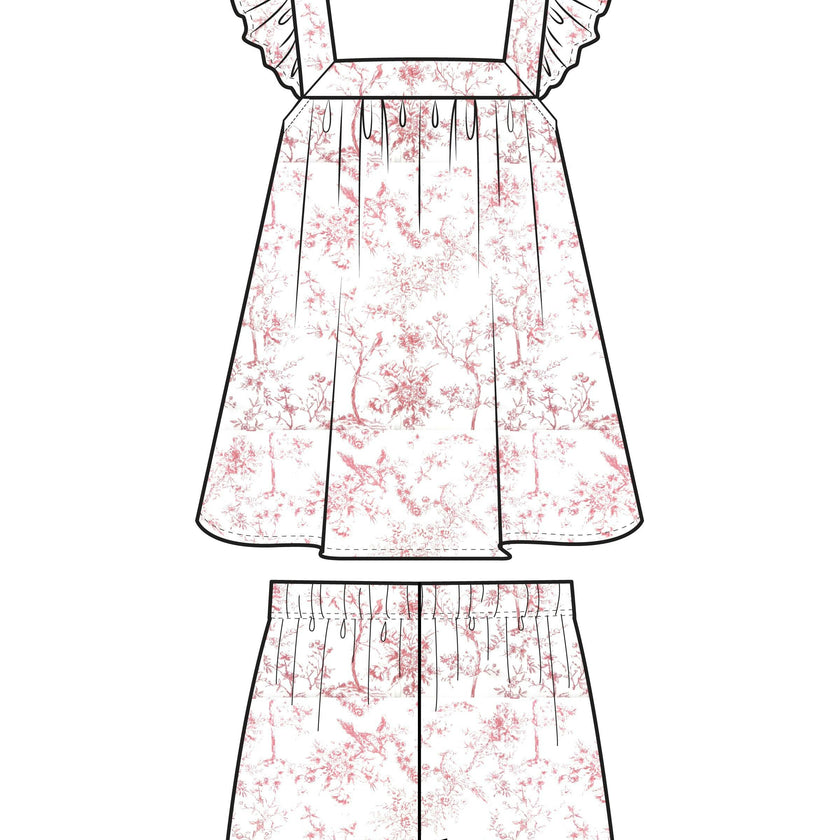 Girl's Twill Clara Short Set in Pink Timeless Toile