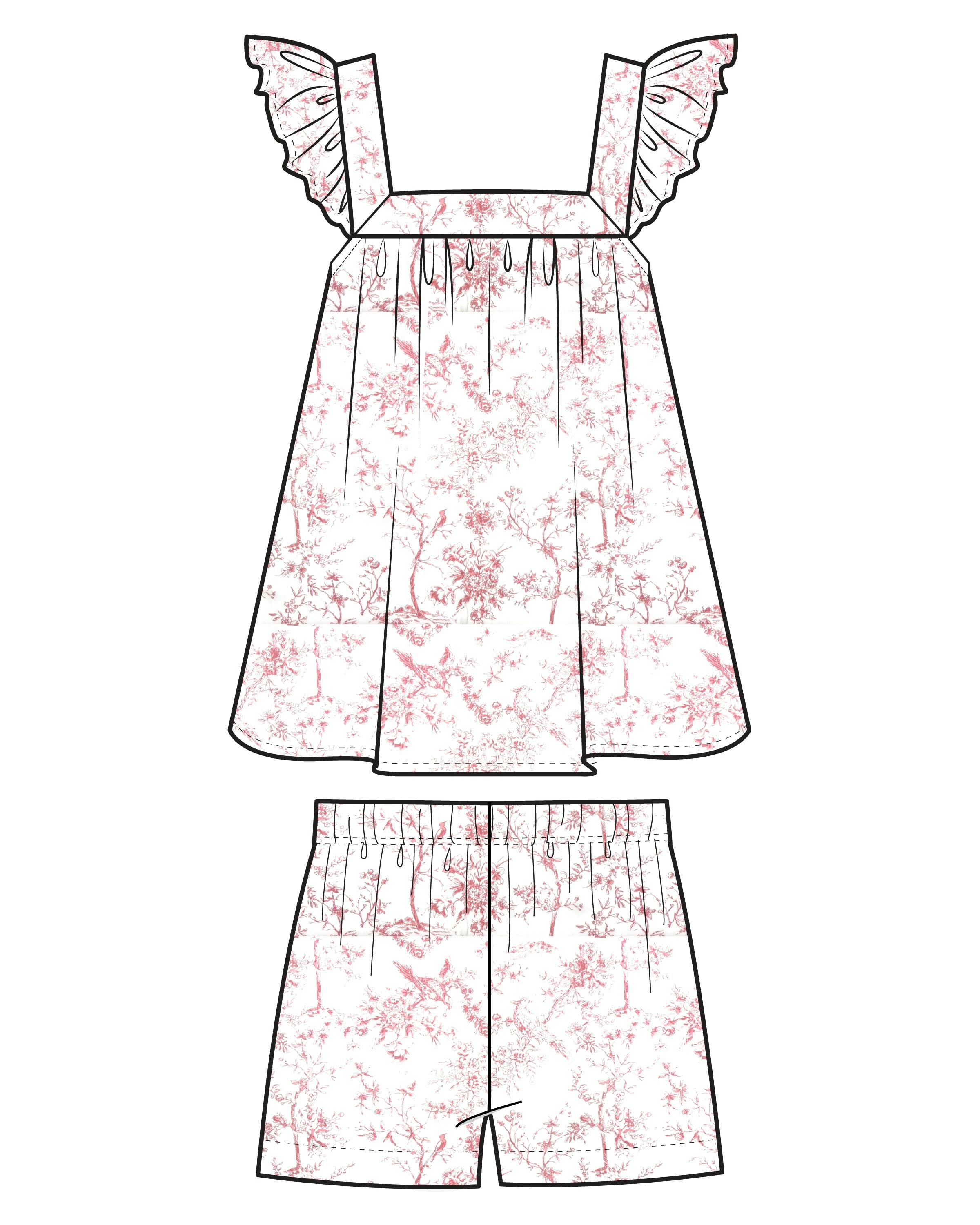 Girl's Twill Clara Short Set in Pink Timeless Toile