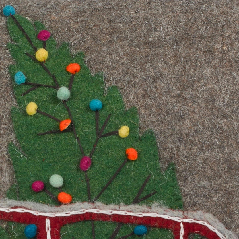 Hand Felted Wool Christmas Pillow - Car Tree Gray - 20" Arcadia Home