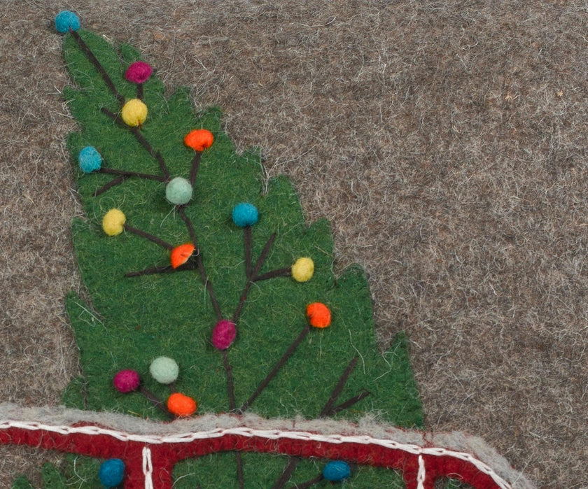 Hand Felted Wool Christmas Pillow - Car Tree Gray - 20"