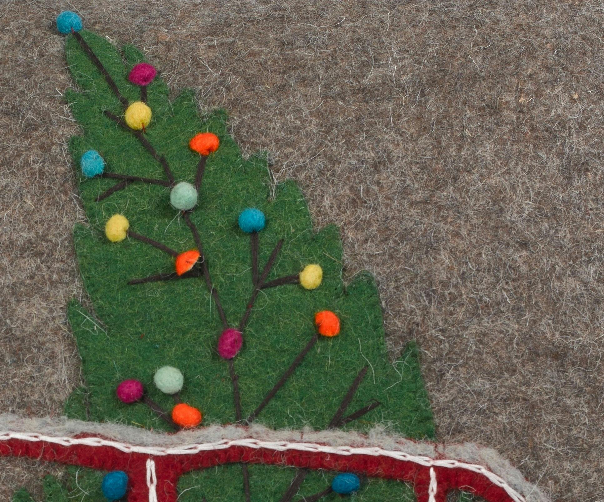 Hand Felted Wool Christmas Pillow - Car Tree Gray - 20