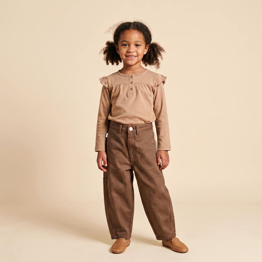 Organic Twill Barrel Pants - Brown