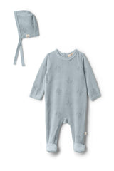 Rattle Print Snap Front Velour Romper and Bonnet Two Piece Set