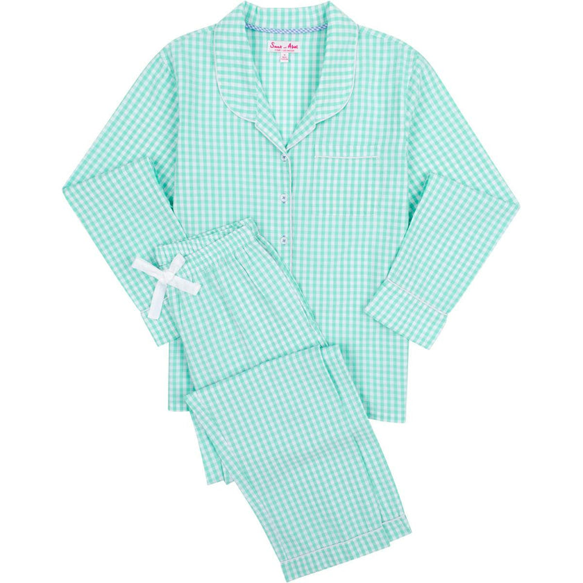 Women's Hepburn Gingham Mint Long PJ Set - Organic Cotton Poplin