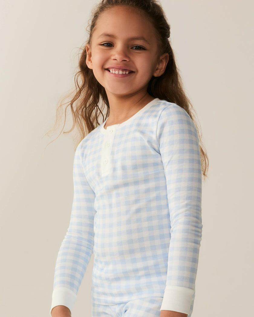 Kid's Pima Snug Fit Pajama Set in Light Blue Gingham
