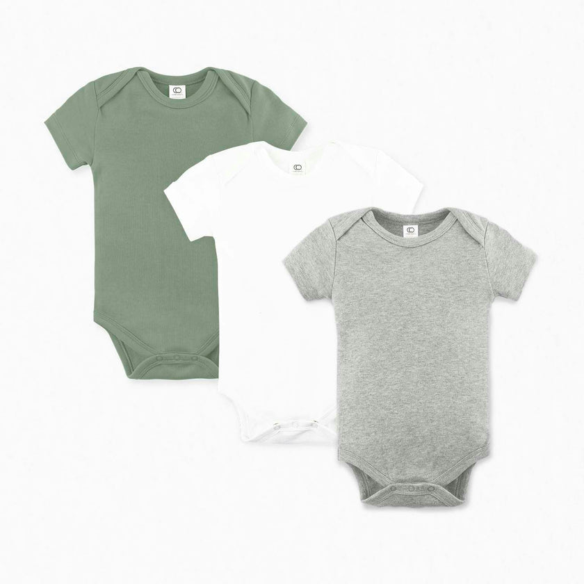 3-Pack Classic Short Sleeve Bodysuit Bundle Thyme + White + Heather Grey