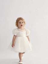 Ivory Brixton Puff-Sleeve Party Dress