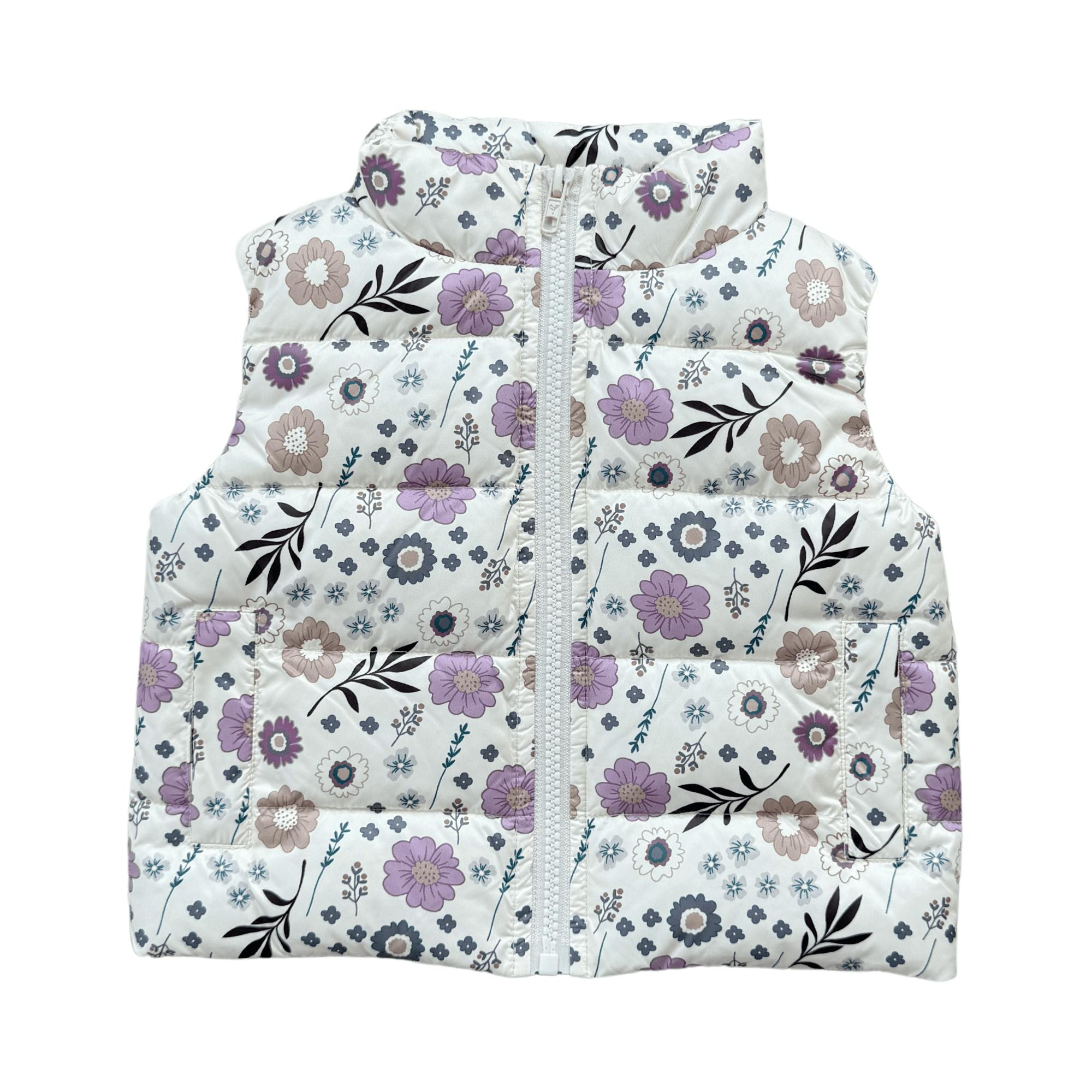 Girls Puffer Vest in Winter Floral