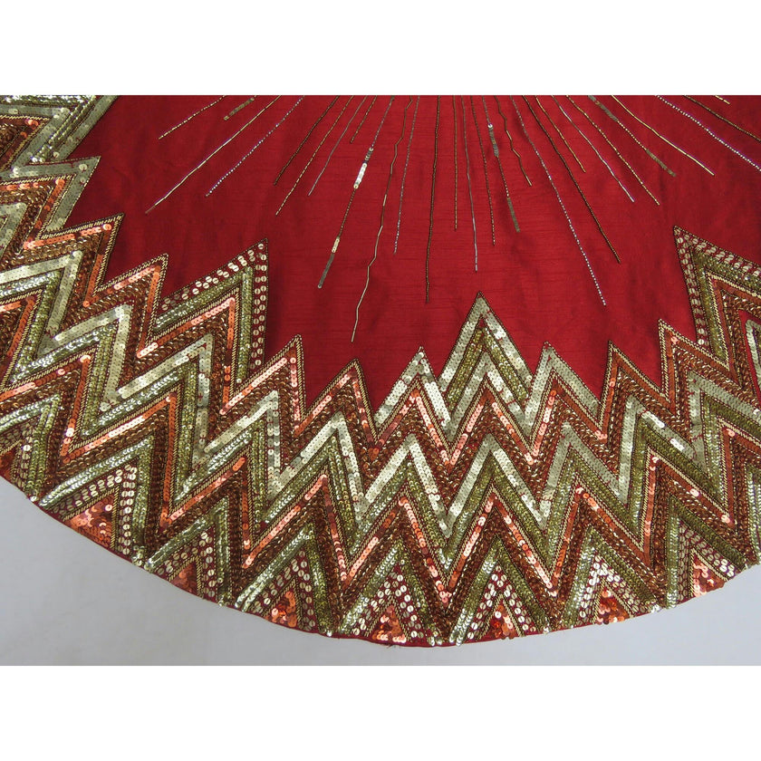Hand Beaded Metallic Starburst Garnet Red Christmas Tree Skirt 60"