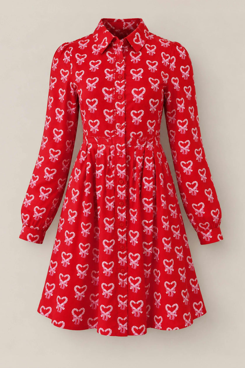 Bowie Long Sleeve Dress in Poinsettia Candy Canes