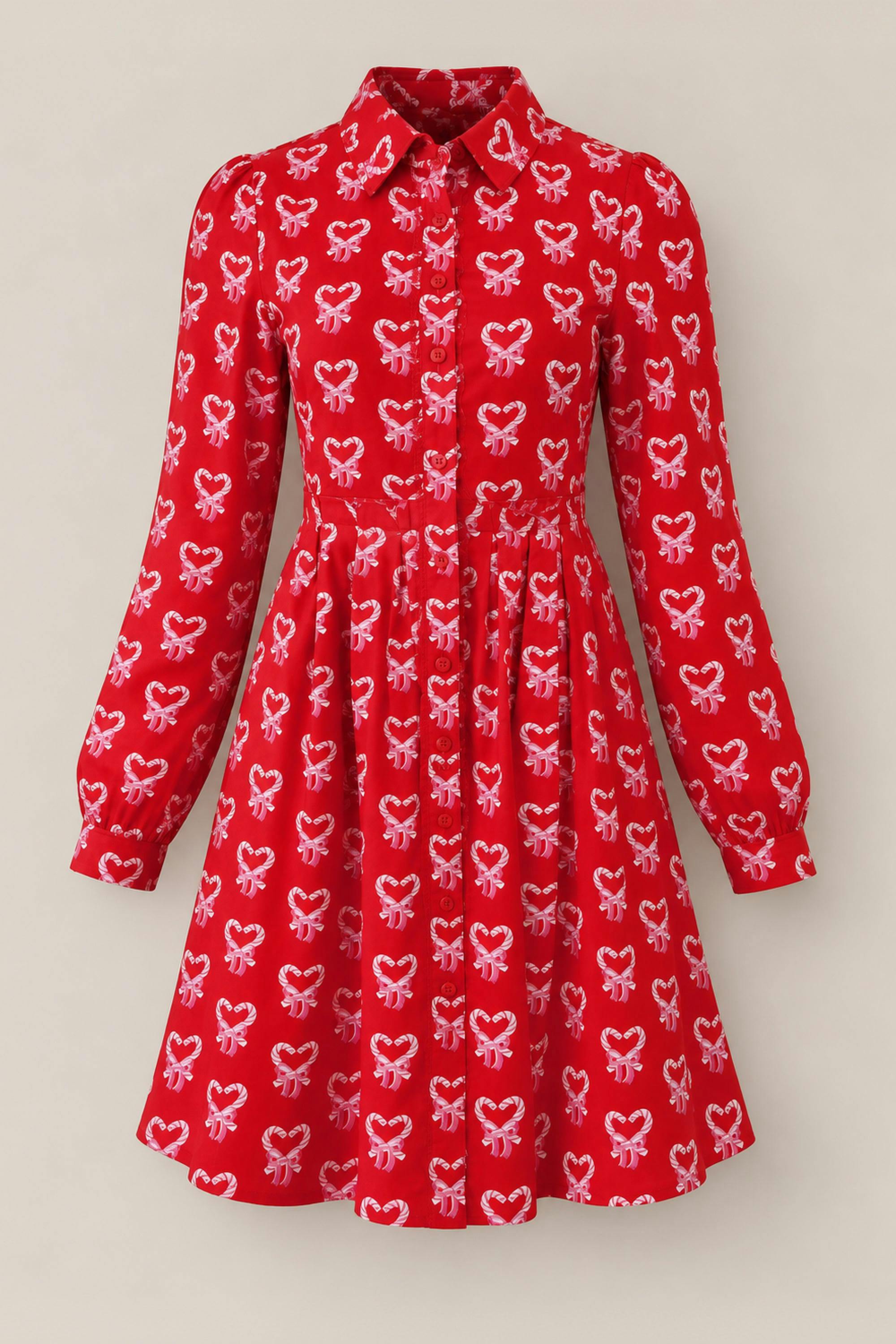 Bowie Long Sleeve Dress in Poinsettia Candy Canes