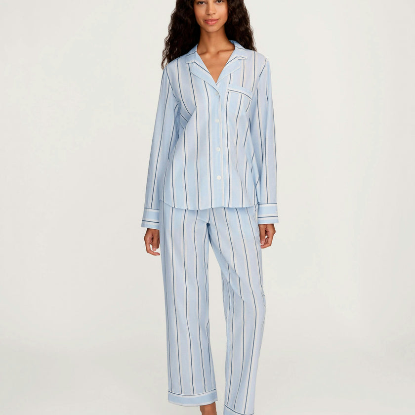 Women's Twill Pajama Set in Coastal Stripe