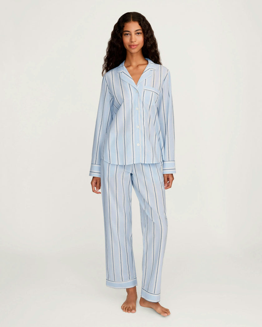 Women's Twill Pajama Set in Coastal Stripe
