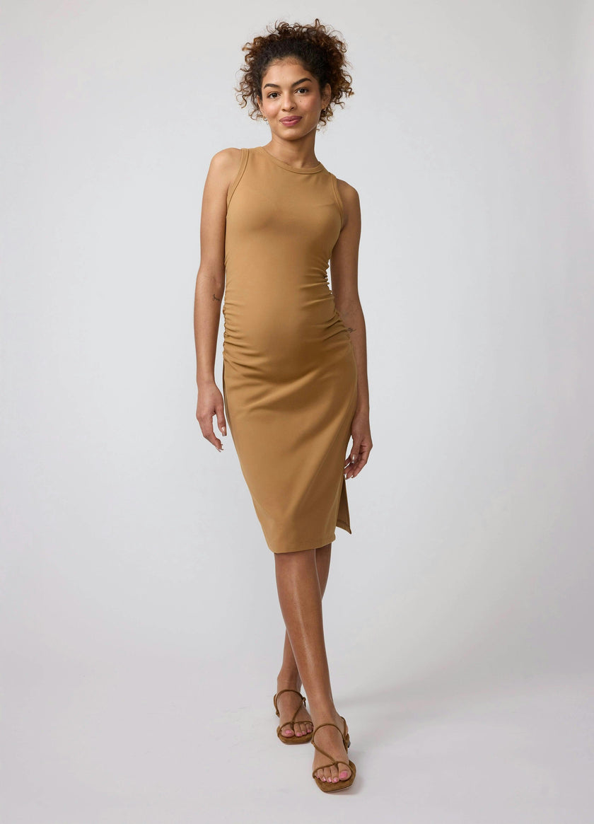 Sleeveless Ruched Bodycon Maternity Mini Dress