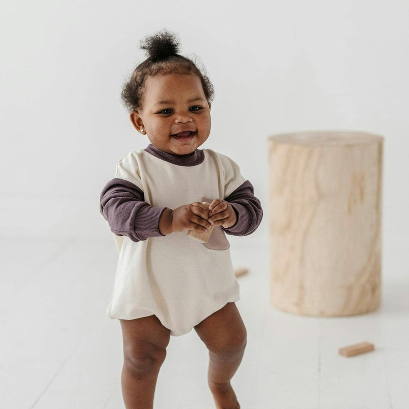 Colorblock Romper Lavender Cloud Checkered
