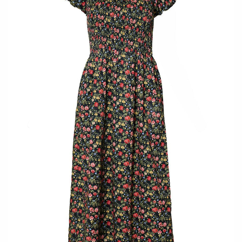 Annalise Dress in Obsidian Vintage Poppies