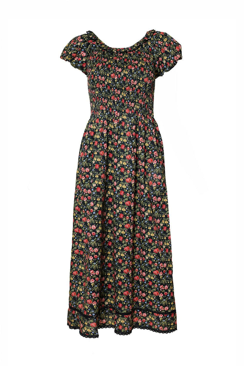 Annalise Dress in Obsidian Vintage Poppies