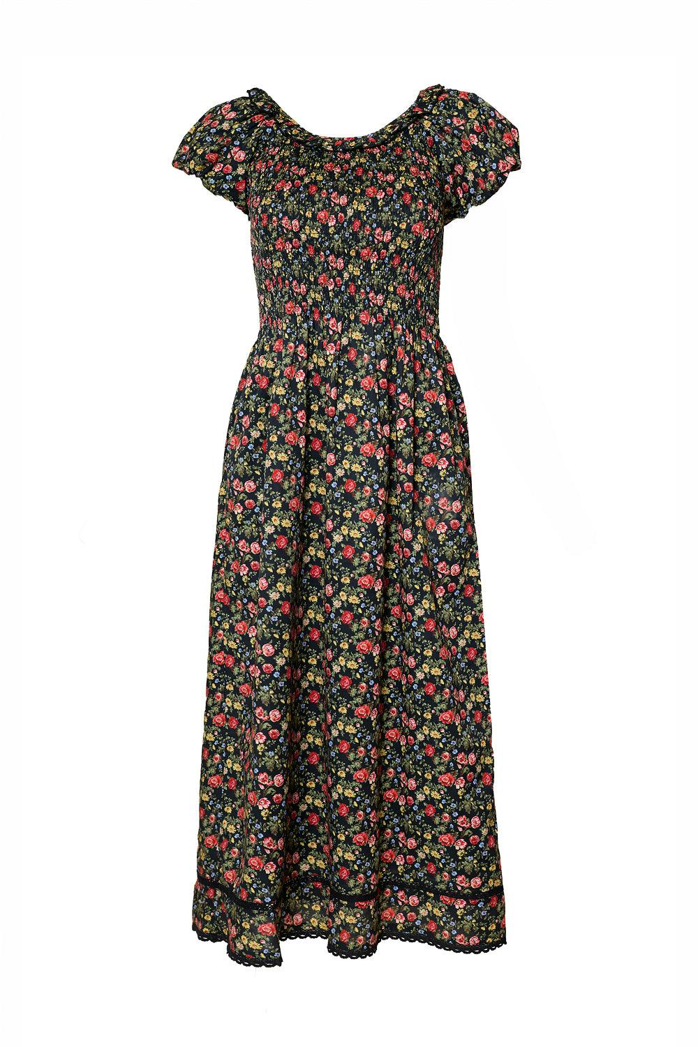 Annalise Dress in Obsidian Vintage Poppies