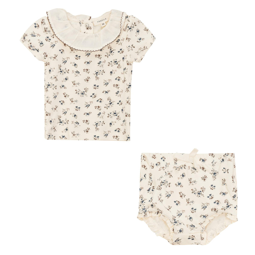Printed Ribbed Button Front Top and Bottom Two Piece Set