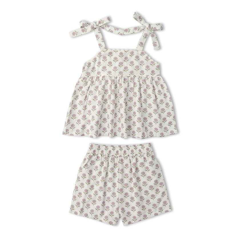 Organic Tie Up Top & Shorts Set - Lavender