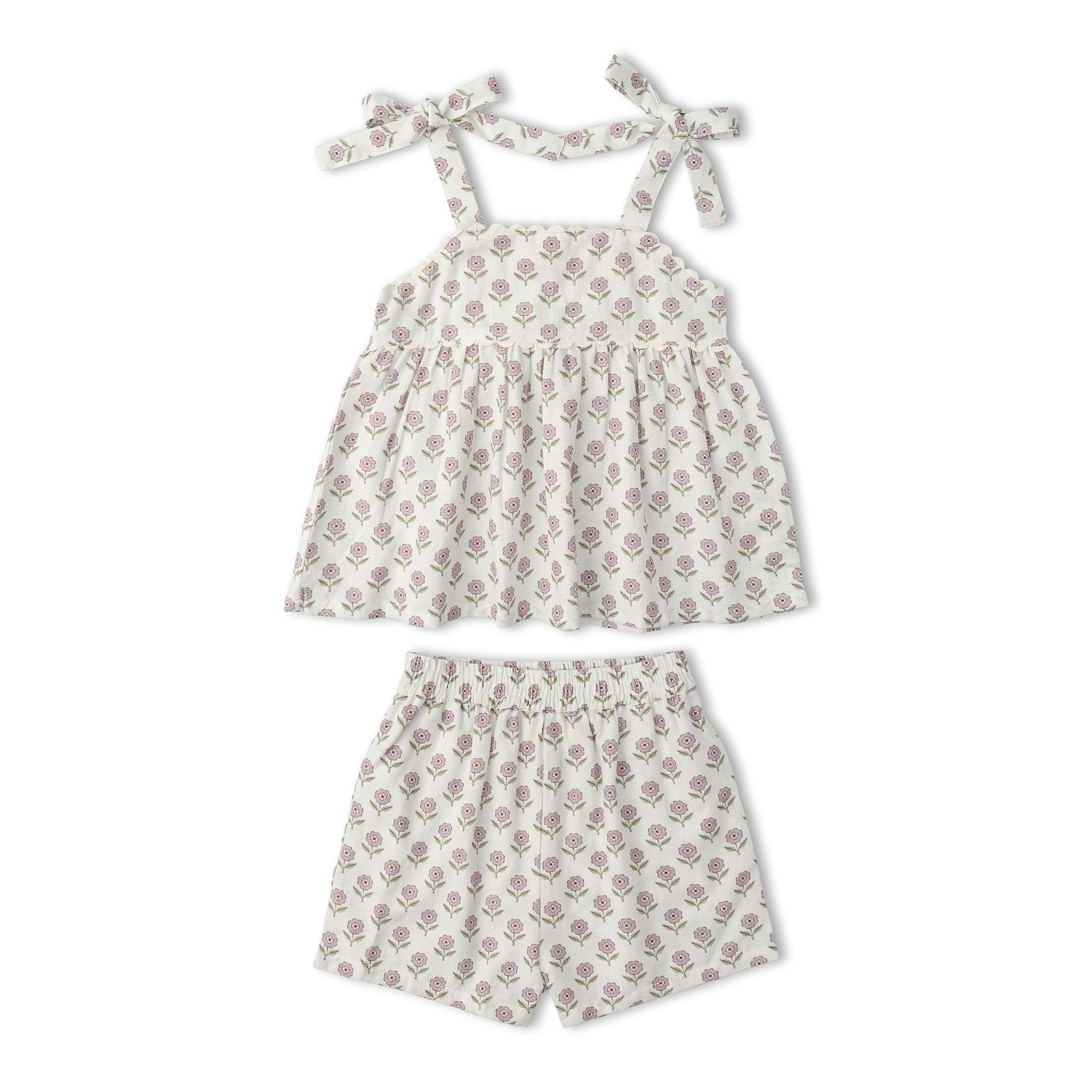 Organic Tie Up Top & Shorts Set - Lavender