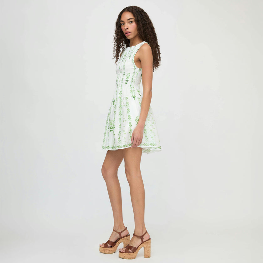 The Cosima Mini Nap Dress - White/Green Arcadia Border