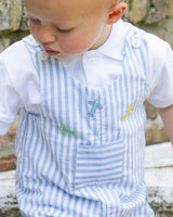 Stripe Linen-Look Shortall With Airplanes