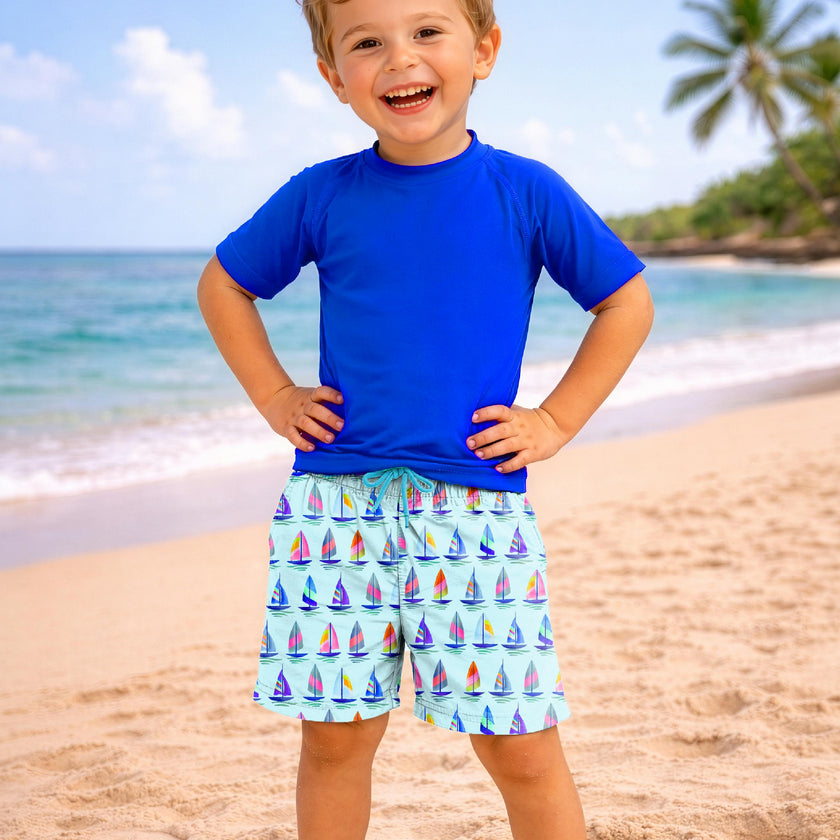 Dylan Boys Sailboat Print Board Shorts