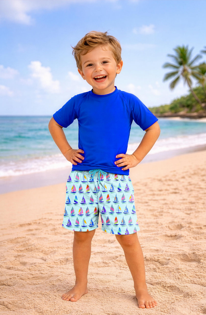Dylan Boys Sailboat Print Board Shorts