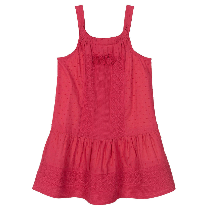 Pink Hibiscus Embroidered Summer Dress