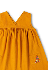 Mushroom Corduroy Swing Dress, Gold