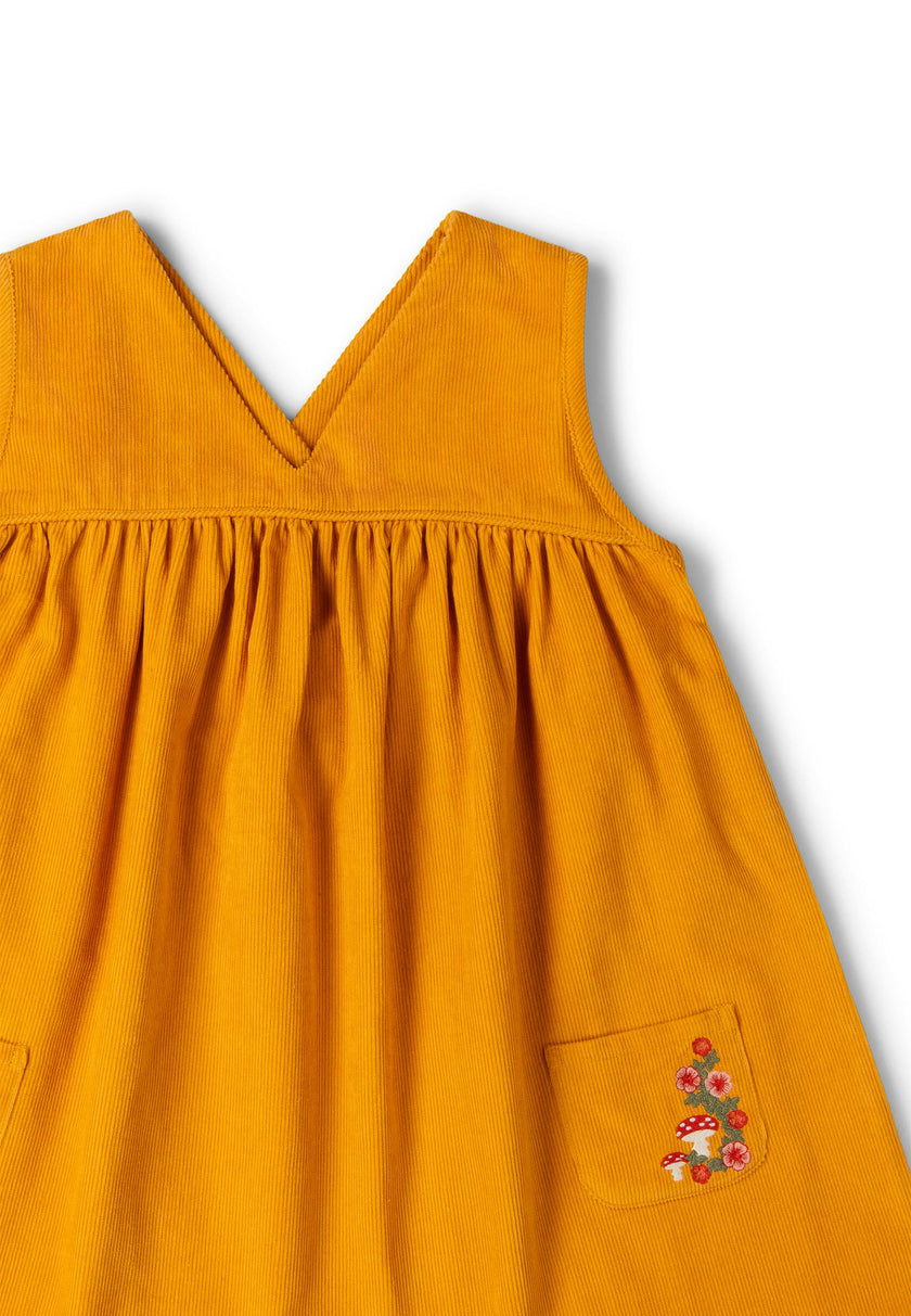 Mushroom Corduroy Swing Dress, Gold