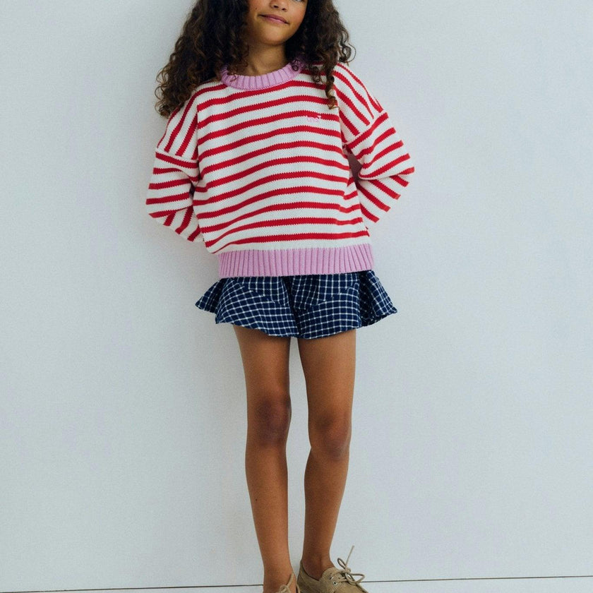 Marigold Jumper Tulip Red & Pink Lavander Stripes