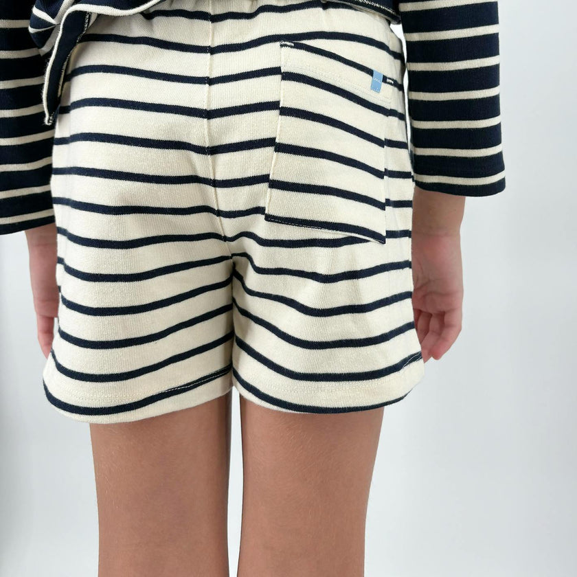 unisex cream and navy stripe short
