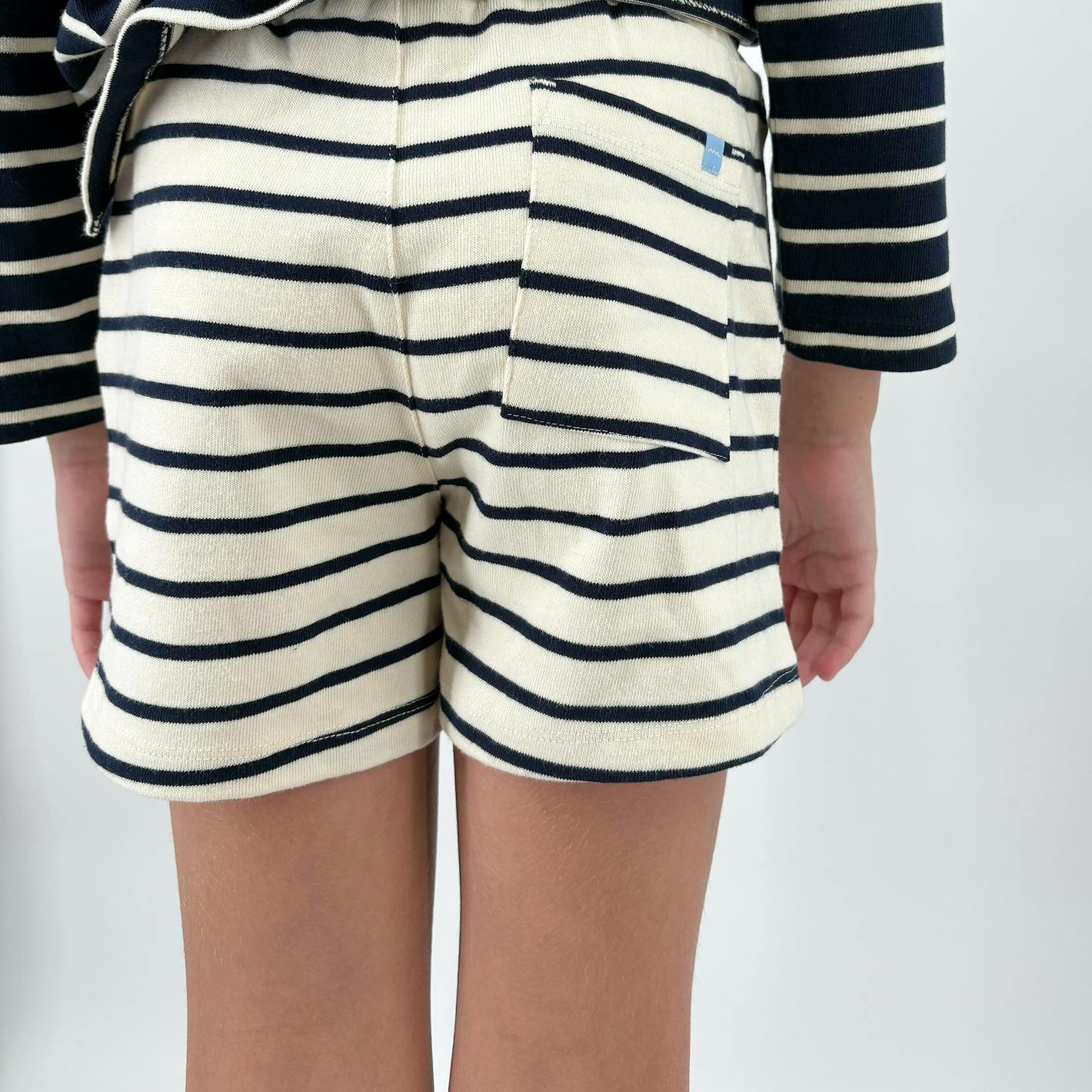 unisex cream and navy stripe short