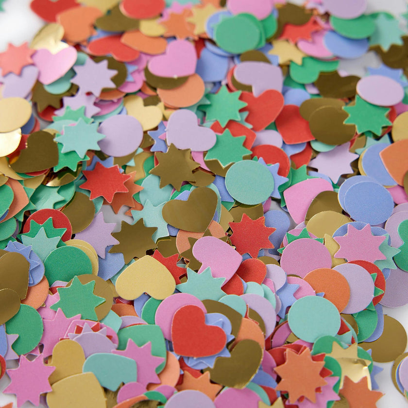 Packed Party Rainbow Multicolor Party Confetti Mix - Thick Paper Confetti Dots Hearts Stars and More for Tabletops, Gift Bags, and Photo Ops